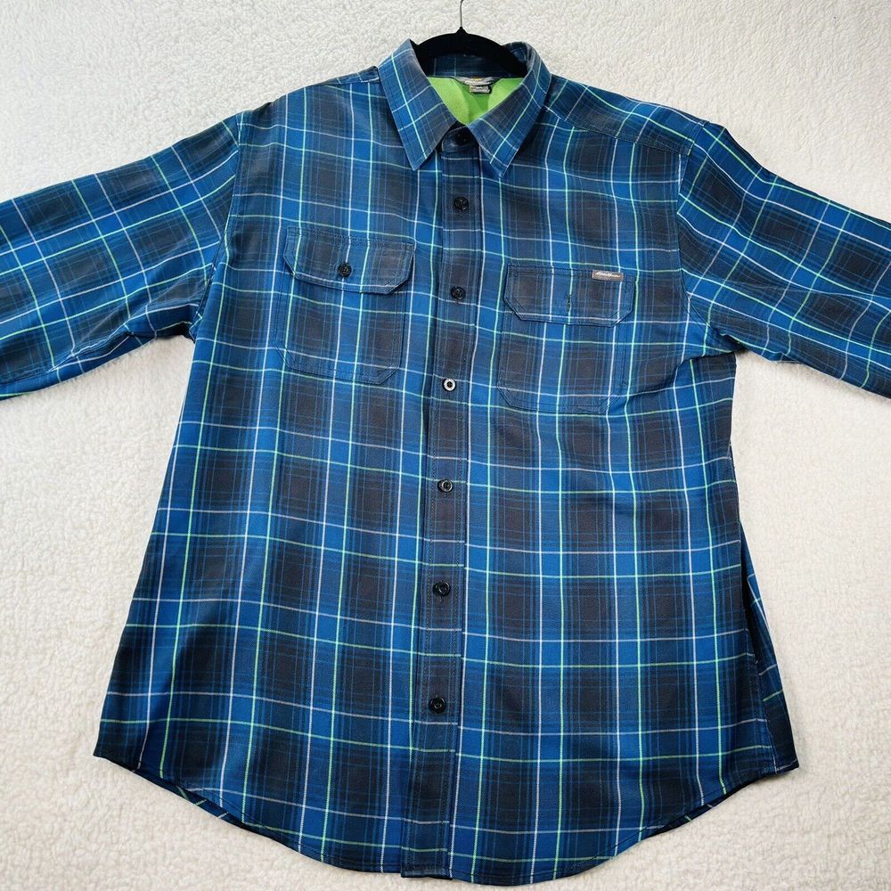 Eddie Bauer Medium Blue Plaid Long Sleeve Cotton Flannel Shirt Outdoor Fall
